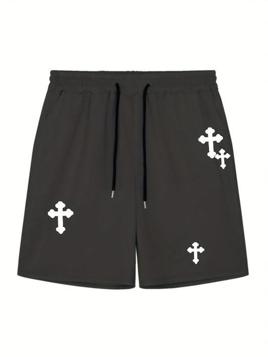 Stretchy Graphic Drawstring Shorts - Men's Comfortable Streetwear Pants for Casual Chic Style, Summer Fashion Outfits with Elastic Waistband and Relaxed Fit