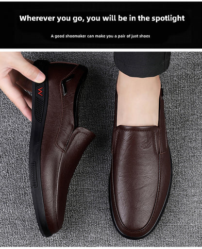 CLOHOO Men's Slip-On Casual Shoes - Genuine Leather Upper, Rubber Sole with PU Cushioned Insole, All-Season Comfort for Business & Vacation, Brown/Black, Casual Footwear | Classic Slipon | Rubber Sole Footwear