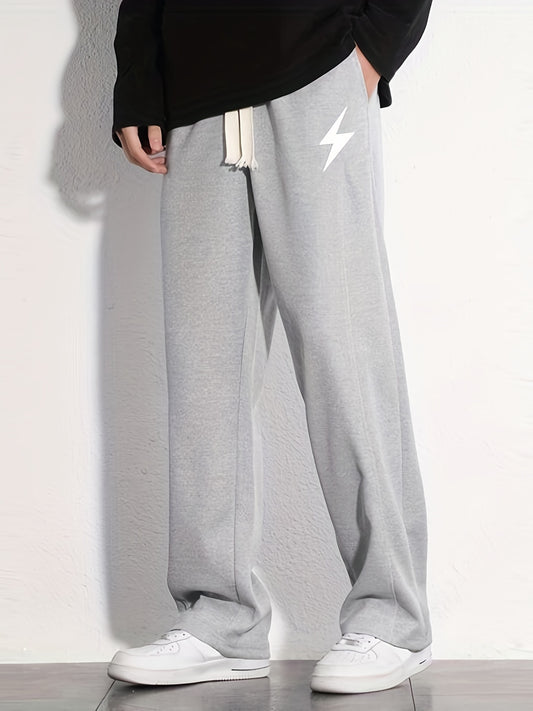 "I'm Not Rude" Cotton Sweatpants, Men's Casual Solid Color Loose Fit Slightly Stretch Drawstring Pants For Spring Summer
