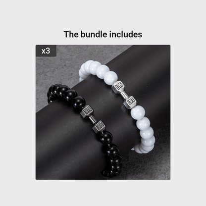 2pcs Men Dumbbell Decor Beaded Bracelets, Gift For Family And Friends, Holiday Birthday Gift For Boyfriends