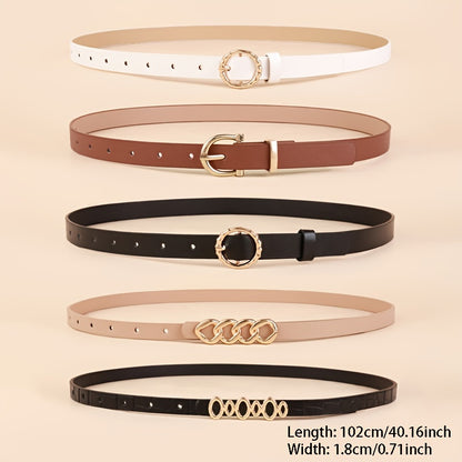 5pcs PU Leather Belts For Women Skinny Waist Belts With Metal Buckle Solid Color Simple Pin Buckle Thin Belt For Pants Jeans Dresses