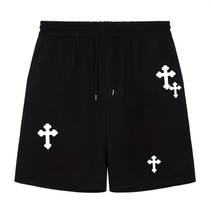 Stretchy Graphic Drawstring Shorts - Men's Comfortable Streetwear Pants for Casual Chic Style, Summer Fashion Outfits with Elastic Waistband and Relaxed Fit