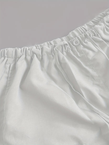 Y2K Loose Drawstring Cargo Pants, Casual Pocket High Waist Solid Wide Leg Fashion Comfy Pants, Women's Clothing