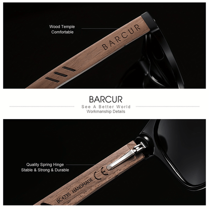 BARCUR, Classic Cool Wooden Temples Sunglasses, UV400 Polarized Sunglasses, For Men Women Holiday Outdoor Beach Vacation Travel Decors