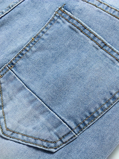 Mid Stretch Slim Fit Ripped Cotton Jeans, Men's Casual Street Style Distressed Denim Pants For Spring Summer