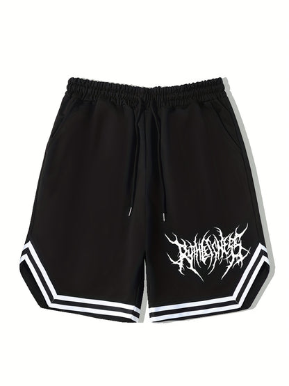 Men's Streetwear Shorts, Graphic Drawstring Stretchy Short Pants For Comfort & Casual Chic Style, Summer Clothings Men's Fashion Outfits