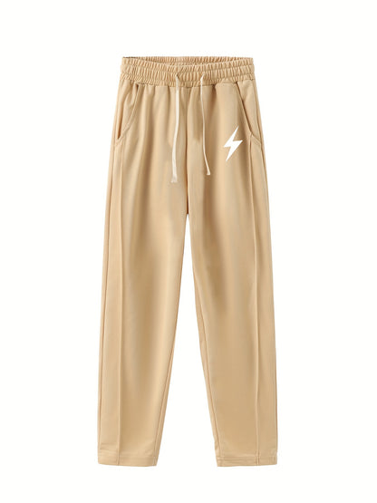 "I'm Not Rude" Cotton Sweatpants, Men's Casual Solid Color Loose Fit Slightly Stretch Drawstring Pants For Spring Summer