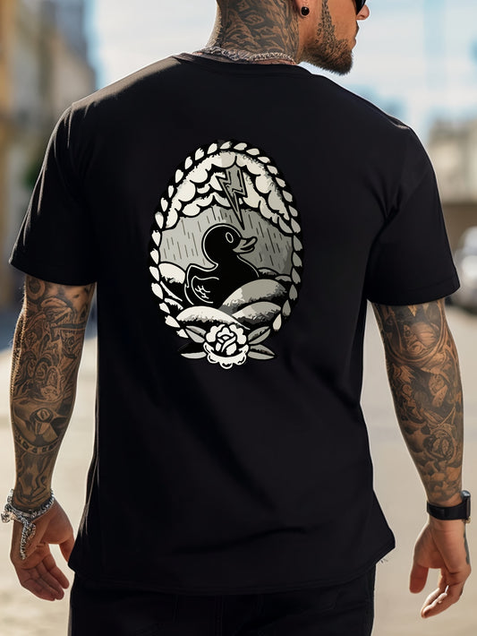 Duck Print, Men's Graphic Design Crew Neck T-shirt, Casual Comfy Tees Tshirts For Summer, Men's Clothing Tops For Daily Vacation Resorts