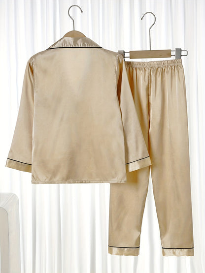 2pcs 2-Piece Boys & Girls Long Sleeve Button-Up Shirt & Pants Pajama Set
