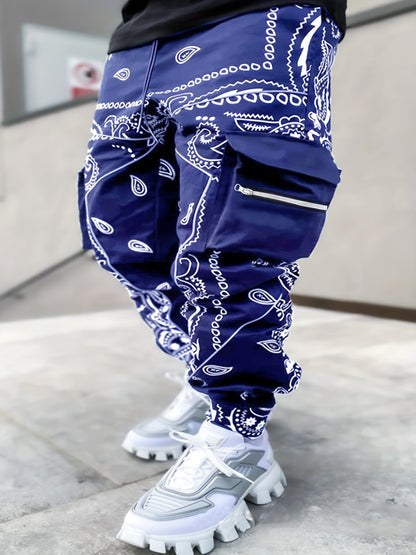 Multi Pocket Loose Fit Cargo Pants, Men's Casual Street Style Joggers with Drawstring for Spring Summer Outdoor Activities