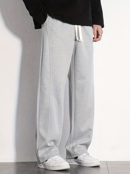 "I'm Not Rude" Cotton Sweatpants, Men's Casual Solid Color Loose Fit Slightly Stretch Drawstring Pants For Spring Summer