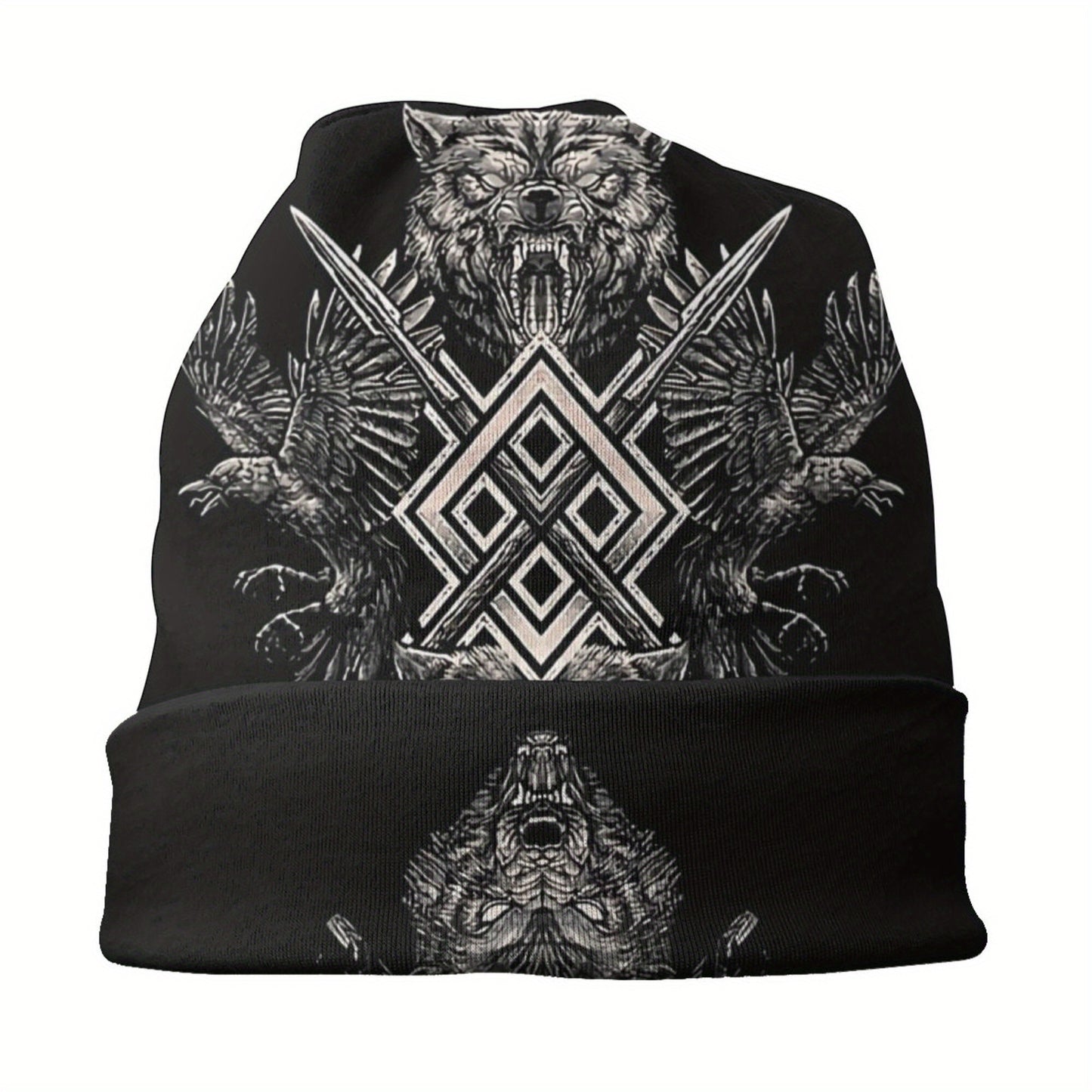 1pc Viking Thin Skullies Beanies Caps Hammer Of Thor Raven Wolf Hat For Unisex Ski Cap.