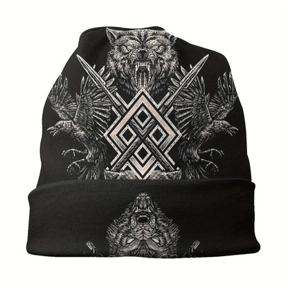 1pc Viking Thin Skullies Beanies Caps Hammer Of Thor Raven Wolf Hat For Unisex Ski Cap.
