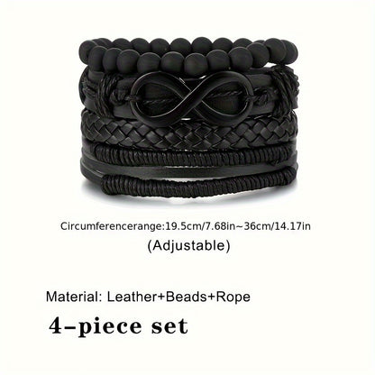 4pcs Möbius Strip Men's PU Leather Bracelets, Beads Multi-Layered Bracelets, Father's Day Gift