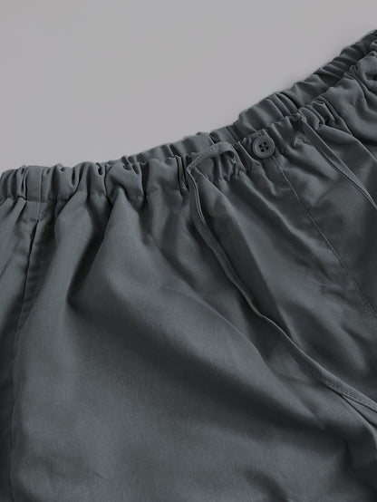 Y2K Loose Drawstring Cargo Pants, Casual Pocket High Waist Solid Wide Leg Fashion Comfy Pants, Women's Clothing
