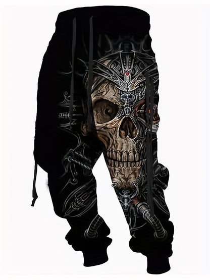 Halloween Skull Print, Men's Drawstring Sweatpants, Casual Comfy Jogger Pants, Men’s Clothing