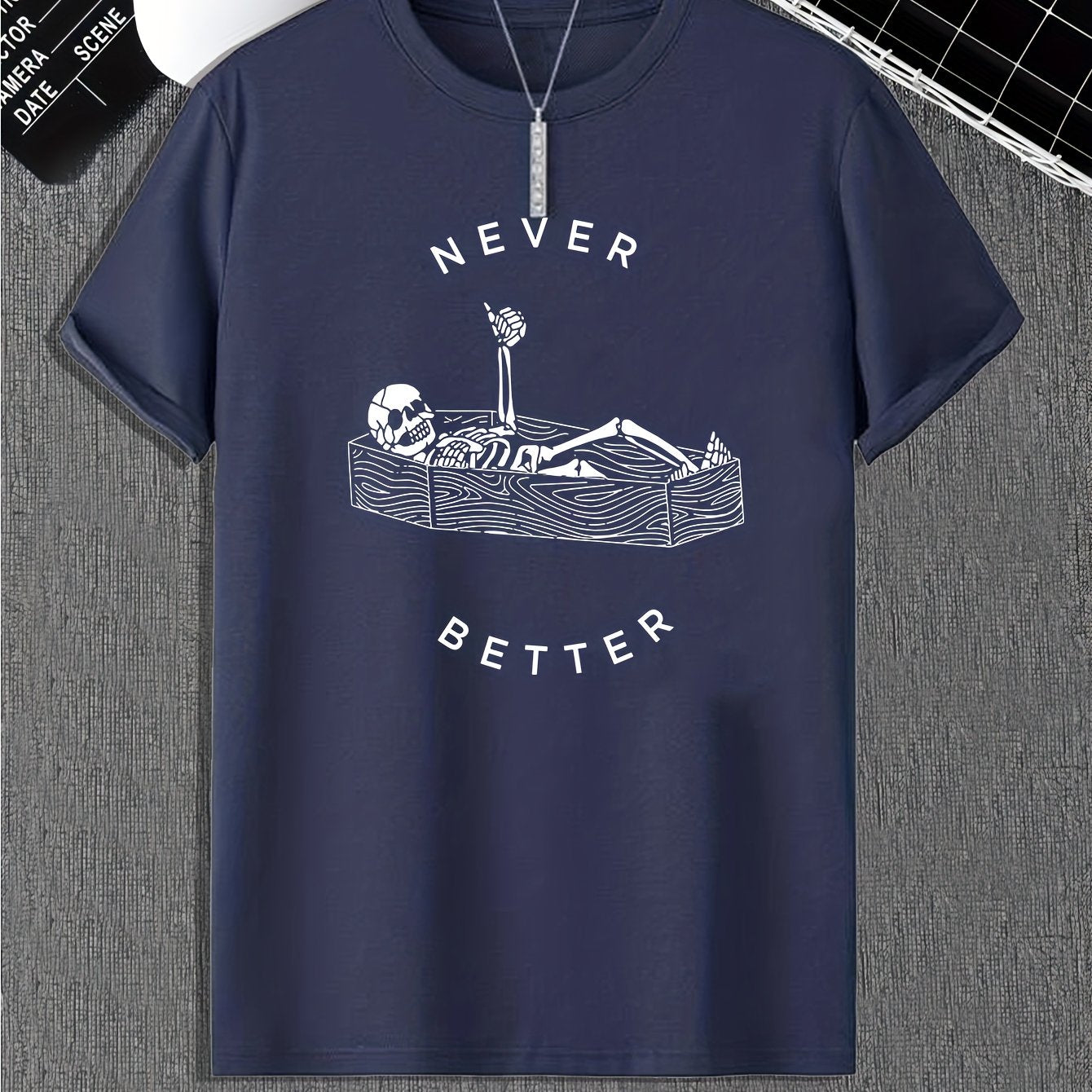 Funny Skeleton Print, Men's Graphic Design Crew Neck Active T-shirt, Casual Comfy Tees Tshirts For Summer, Men's Clothing Tops For Daily Gym Workout Running