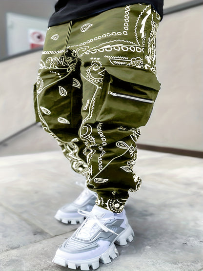 Multi Pocket Loose Fit Cargo Pants, Men's Casual Street Style Joggers with Drawstring for Spring Summer Outdoor Activities