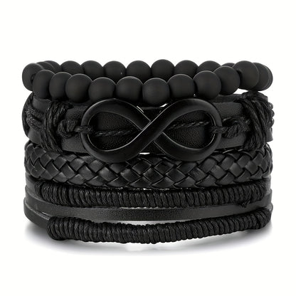 4pcs Möbius Strip Men's PU Leather Bracelets, Beads Multi-Layered Bracelets, Father's Day Gift