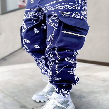 Multi Pocket Loose Fit Cargo Pants, Men's Casual Street Style Joggers with Drawstring for Spring Summer Outdoor Activities