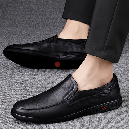 CLOHOO Men's Slip-On Casual Shoes - Genuine Leather Upper, Rubber Sole with PU Cushioned Insole, All-Season Comfort for Business & Vacation, Brown/Black, Casual Footwear | Classic Slipon | Rubber Sole Footwear