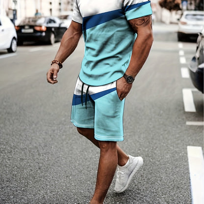 2 Piece Outfits For Men, Men's Short Sets 2 Piece Outfits Fashion Summer Tracksuits Casual Set Tops And Pants Set