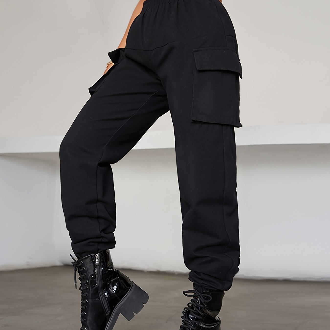 Y2K Jogger Cargo Pants, Streetwear Gothic Casual Baggy Pants For Spring & Fall, Women's Clothing