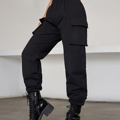 Y2K Jogger Cargo Pants, Streetwear Gothic Casual Baggy Pants For Spring & Fall, Women's Clothing