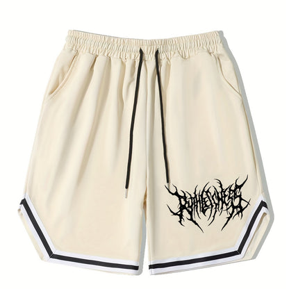 Men's Streetwear Shorts, Graphic Drawstring Stretchy Short Pants For Comfort & Casual Chic Style, Summer Clothings Men's Fashion Outfits
