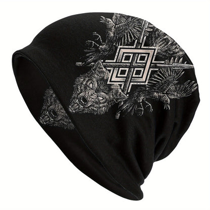 1pc Viking Thin Skullies Beanies Caps Hammer Of Thor Raven Wolf Hat For Unisex Ski Cap.
