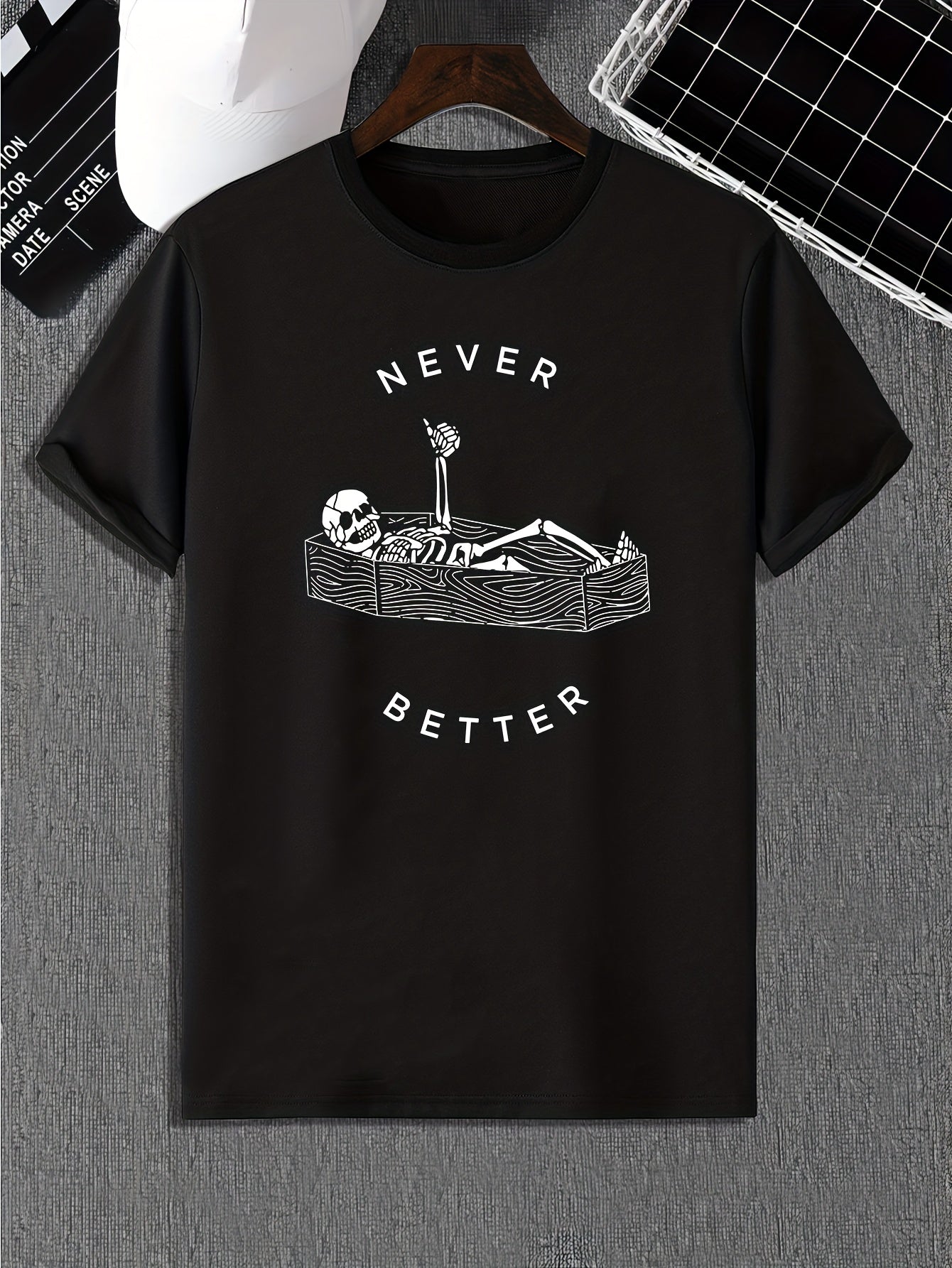 Funny Skeleton Print, Men's Graphic Design Crew Neck Active T-shirt, Casual Comfy Tees Tshirts For Summer, Men's Clothing Tops For Daily Gym Workout Running