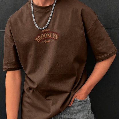 Letter Print, Men's Graphic Design Crew Neck T-shirt, Casual Comfy Tees Tshirts For Summer, Men's Clothing Tops For Daily Vacation Resorts
