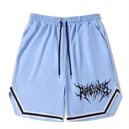 Men's Streetwear Shorts, Graphic Drawstring Stretchy Short Pants For Comfort & Casual Chic Style, Summer Clothings Men's Fashion Outfits