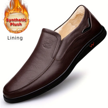 CLOHOO Men's Slip-On Casual Shoes - Genuine Leather Upper, Rubber Sole with PU Cushioned Insole, All-Season Comfort for Business & Vacation, Brown/Black, Casual Footwear | Classic Slipon | Rubber Sole Footwear