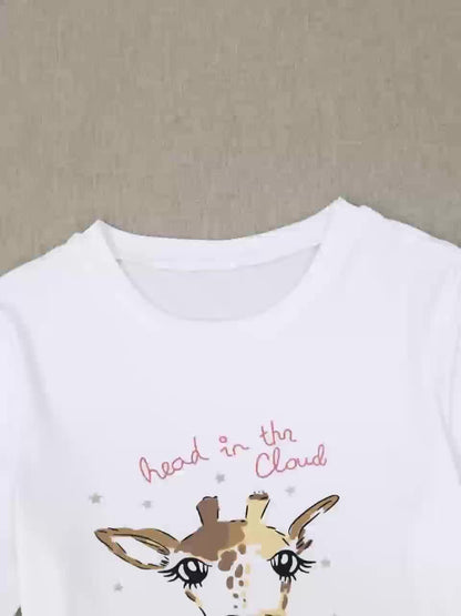Giraffe Print Pajama Set - Short Sleeve Crew Neck Top & Leopard Shorts or Pants - Soft, Stylish Womens Sleepwear & Loungewear for Nighttime Chic and Casual Comfort