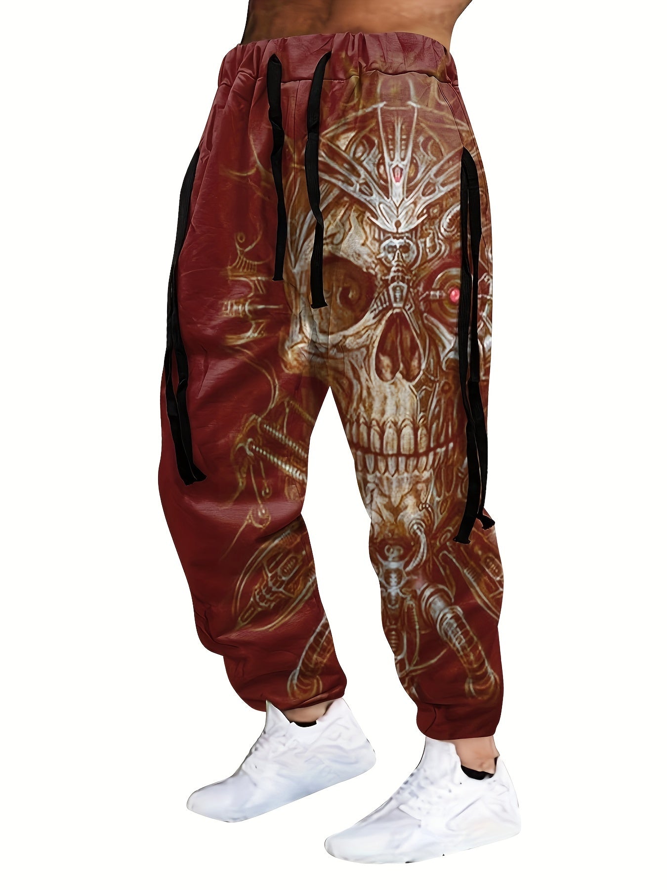 Halloween Skull Print, Men's Drawstring Sweatpants, Casual Comfy Jogger Pants, Men’s Clothing