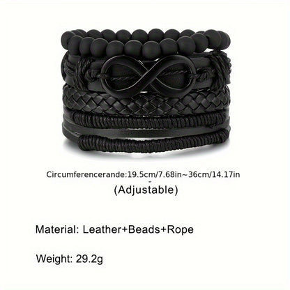 4pcs Möbius Strip Men's PU Leather Bracelets, Beads Multi-Layered Bracelets, Father's Day Gift