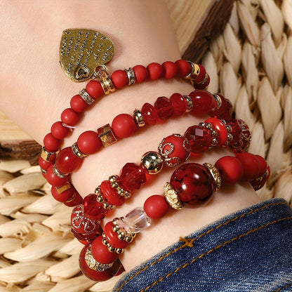 4pcs Heart Charm Beaded Bracelets - Unique Gift for Family, Friends, Boyfriends, Girlfriends, Perfect for Holiday, Birthday, Anniversary, and Romantic Occasions