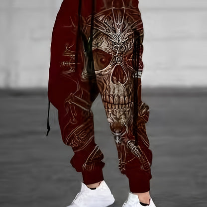 Halloween Skull Print, Men's Drawstring Sweatpants, Casual Comfy Jogger Pants, Men’s Clothing