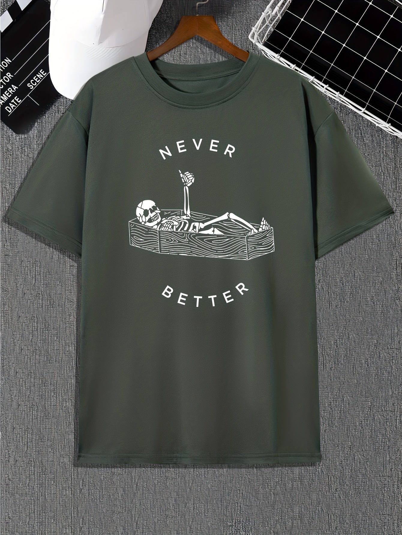 Funny Skeleton Print, Men's Graphic Design Crew Neck Active T-shirt, Casual Comfy Tees Tshirts For Summer, Men's Clothing Tops For Daily Gym Workout Running