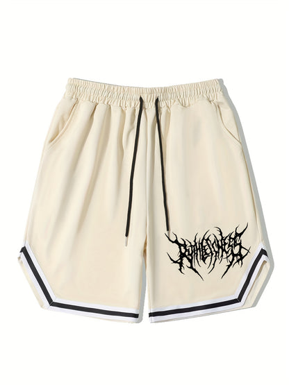 Men's Streetwear Shorts, Graphic Drawstring Stretchy Short Pants For Comfort & Casual Chic Style, Summer Clothings Men's Fashion Outfits