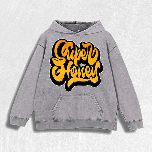 Super Honeys Script Graphic Vintage Washed Hoodie, 100% Cotton, 6 Colors, US Warehouse
