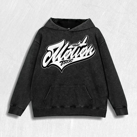 The Motion Bros Graphic Vintage Washed 100% Cotton Hoodie, 7 Colors, US Warehouse
