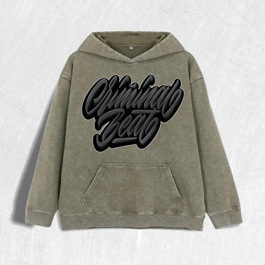 Criminal Beat Graphic Vintage Washed 100% Cotton Hoodie, 6 Colors, US Warehouse