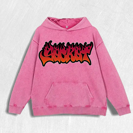 Socket Flame Graphic Vintage Washed Hoodie, 100% Cotton, 6 Colors, US Warehouse