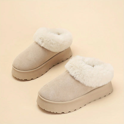 Women's Winter Snow Boots with Plush Toe New Solid Color Thick-Soled Slip-On Design Retro Style for Autumn