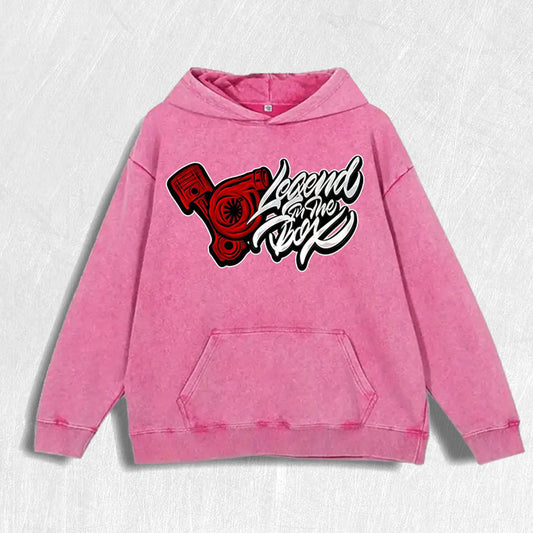 Legend in the Box Engine Graphic Vintage Washed Hoodie, 100% Cotton, 6 Colors, US Warehouse