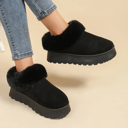 Women's Winter Snow Boots with Plush Toe New Solid Color Thick-Soled Slip-On Design Retro Style for Autumn