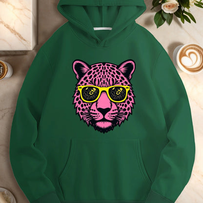 Sunglasses Stylized pink leopard head  women's casual hoodies