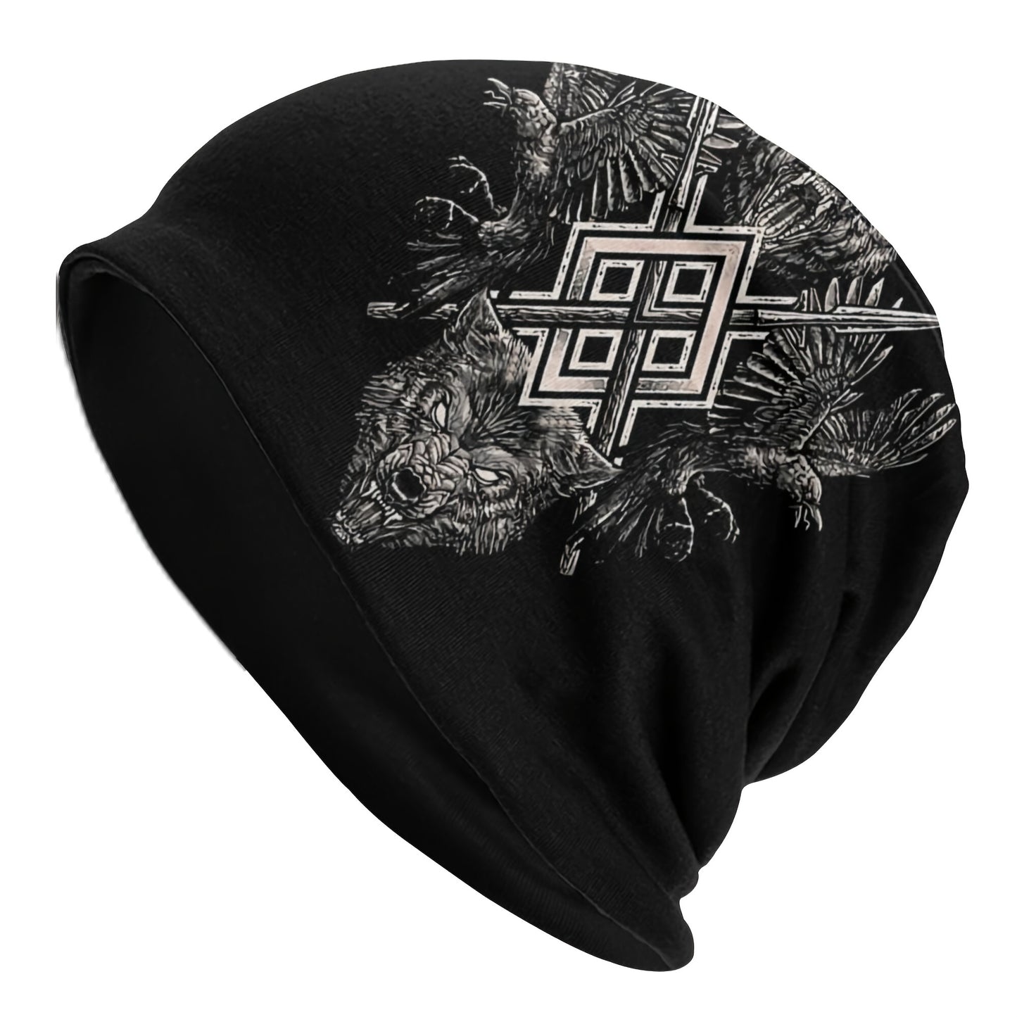 1pc Viking Thin Skullies Beanies Caps Hammer Of Thor Raven Wolf Hat For Unisex Ski Cap.